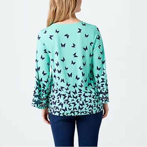 LBelle by Kim Gravel Illusion Sleeve Butterfly Print Knit Top - Picture 4 of 5